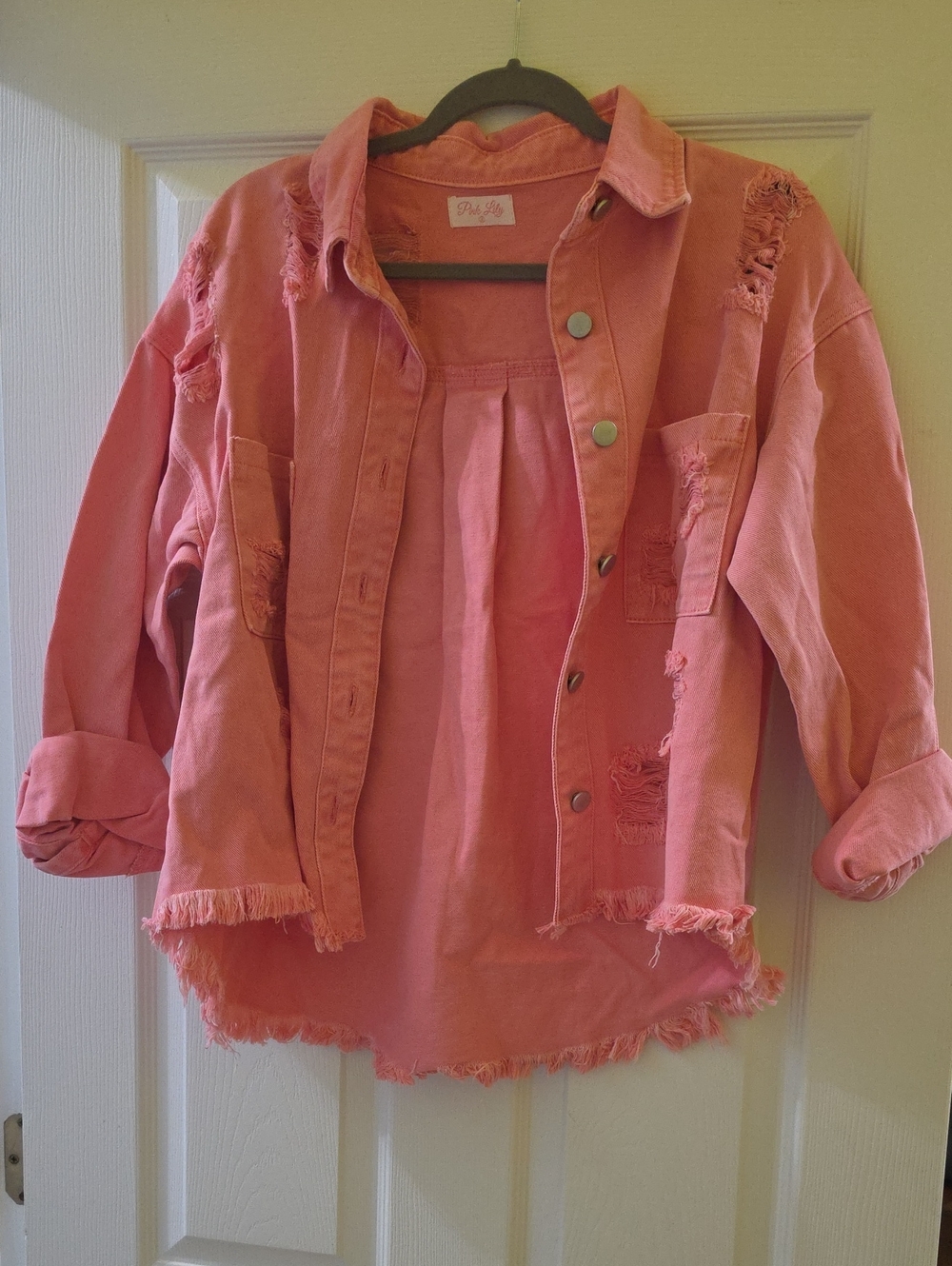 Pink Lily Coral-Pink Denim Jacket